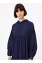 Volan Detailed Hooded Half Placket Hijab Dress - Navy Blue - - 6