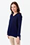 Women's V-Neck Slim Blouse Navy Blue