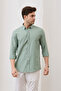 Sarte - Men's Khaki Slim Fit Narrow-Cut Buttoned Collar Linen-Look 100% Cotton Slub Shirt - 8