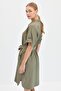 Women's Shirt Collar Collar and Pocket Buttoned Dress Khaki - 8
