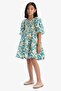 100% Cotton Patterned Cotton Short Sleeve Summer Dress for Girls E2643A825Sm - 2