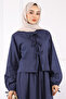 Navy Blue Front Tie Jacket Skirted Gabardine Suit - 4