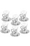 Demet Silver Color Tea Set for 6 People: with Metal Handle and Plate - 3