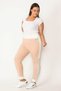 Women's Large Size Powder Leg Ribbed Side Stripe and Wide Belt Sports Trousers 65n27786 - 6