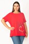 Women's Large Size Red Cotton Fabric Crew Neck Printed Blouse 65n27368 - 5