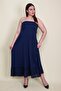 Women's Large Size Navy Blue Hemline Lace Chest Part Gipe Elastic Dress 65n26128