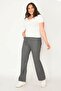 Women's Large Size Gray 5 Pocket Gabardine Fabric Trousers 65n28328