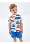 Lcw Kids Ecru Crew Neck Short Sleeve Printed Baby Boy T-Shirt and Shorts Set of 2
