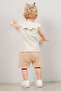 Baby Kids Gray Cotton Shorts 2 Piece Set First Ben Bottom Top Set Beige - 5