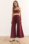 Women's Burgundy Elastic Waist Pocket Spanish Leg Cotton Gabardine Trousers Pnt-19000314 - 5