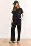 Women Black Top Blouse Bottom Pocket Pants Suit Tkm-19000378 - 3