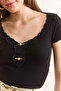 Women's Black Collar Detailed Crop Camisole Blouse Blz-19002889 - 6