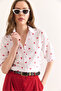 Women's White Cherry Balloon Sleeve Woven Shirt Gml-19001330 - 6