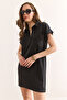 Women's Black Polo Neck Pocket Soft Textured Modal Mini Dress Elb-19002394 - 2