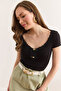 Women's Black Collar Detailed Crop Camisole Blouse Blz-19002889 - 4