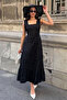 Women's Black Back Bow Tie Detailed Lined Sleeveless Strap Long Scallop Dress - 2