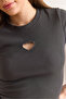 Women's Smoked Heart Low-Cut Slim Corded Crop Blouse Blz-19002939 - 6