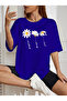 Daisies Printed T-Shirt - Printed Oversize Crew Neck Short Sleeve T-Shirt