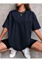 Plain T-Shirt - Navy Blue Oversize Crew Neck Short Sleeve T-Shirt