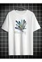 Unisex Colorful Feather Patterned T-Shirt - Printed Oversized Crew Neck Short Sleeve T-Shirt