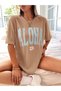 Aloha T-Shirt - Beige Printed Oversize Crew Neck Short Sleeve T-Shirt