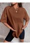 Plain T-Shirt - Brown Oversize Crew Neck Short Sleeve T-Shirt - 4