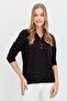 Women's Polo Neck Angelina Basic Blouse Black - 7