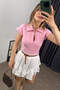Powder Pink Shirt Collar Zippered Stitching Detailed Blouse - 6