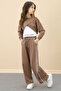 Brown Stripe Detailed Wide Leg Cropped Girl's 3 Piece Set 20702