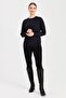 Women's Crew Neck Braided Sweater Navy Blue - 3