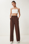 Pocketed Woven Palazzo Pants Brown Lhg0003