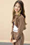 Brown Stripe Detailed Wide Leg Cropped Girl's 3 Piece Set 20702 - 4