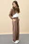 Brown Stripe Detailed Wide Leg Cropped Girl's 3 Piece Set 20702 - 6