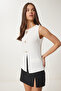 Gold Buckle Ribbed Knitted Blouse Bone Lzh0012 - 2