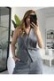 Gray Pinstripe Belt Detailed Vest Trousers Suit - 9569 - 2