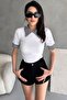 Women's White Black Polo Neck Ribbed Knitted Blouse