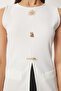 Gold Buckle Ribbed Knitted Blouse Bone Lzh0012 - 4