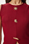 Gold Buckle Corded Knitted Blouse Claret Red Lzh0012 - 3