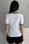 Women's White Black Polo Neck Ribbed Knitted Blouse - 4