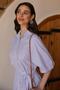 Belted Short Sleeve Striped Poplin Dress White 9317-E - 3