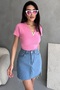 Women's Pink Metal V Accessory Ribbed Knitted Blouse - 2