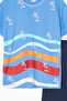 Blue Palm Patterned Bicycle Collar Boy's Shorts Suit 20628 - 3