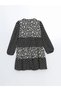 Lcw Kids Black Crew Neck Floral Girls' Dress - 3