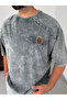 Gray Crest Embroidered Washed Oversize T-Shirt Jj-307 - 4