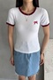 Women's White Bow Embroidered Contrast Ribbed Knitted Blouse - 4