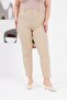 Pocket Detailed Large Size Fabric Trousers Cream - 3