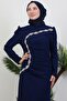 Silver Stone Embroidered Dress Navy Blue - 5