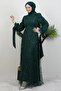 Sleeve Tip Satin Evening Dress Emerald - 2