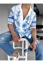 Men's Oversize Floral Patterned Cuban Collar Short Sleeve Shirt Ecru - 3