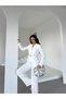 Women's Belted Suit with Gold Button Detail in White